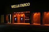 A former Wachovia branch converted to Wells Fargo in the fall of 2011 in Durham, North Carolina 2011-11-22 Wells Fargo ATMs lit at night.jpg