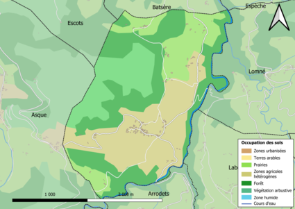 Barevná mapa znázorňující využití půdy.