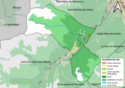 Carte en couleurs présentant l'occupation des sols.