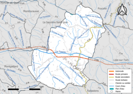 Carte en couleur présentant le réseau hydrographique de la commune