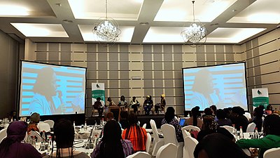 A discussion panel at the summit A panel discussion at the 2018 African Summit on Women and Girls in Technology 01.jpg