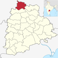 मानचित्र जिसमें अदिलाबाद ज़िला Adilabad district ఆదిలాబాద్ జిల్లా हाइलाइटेड है