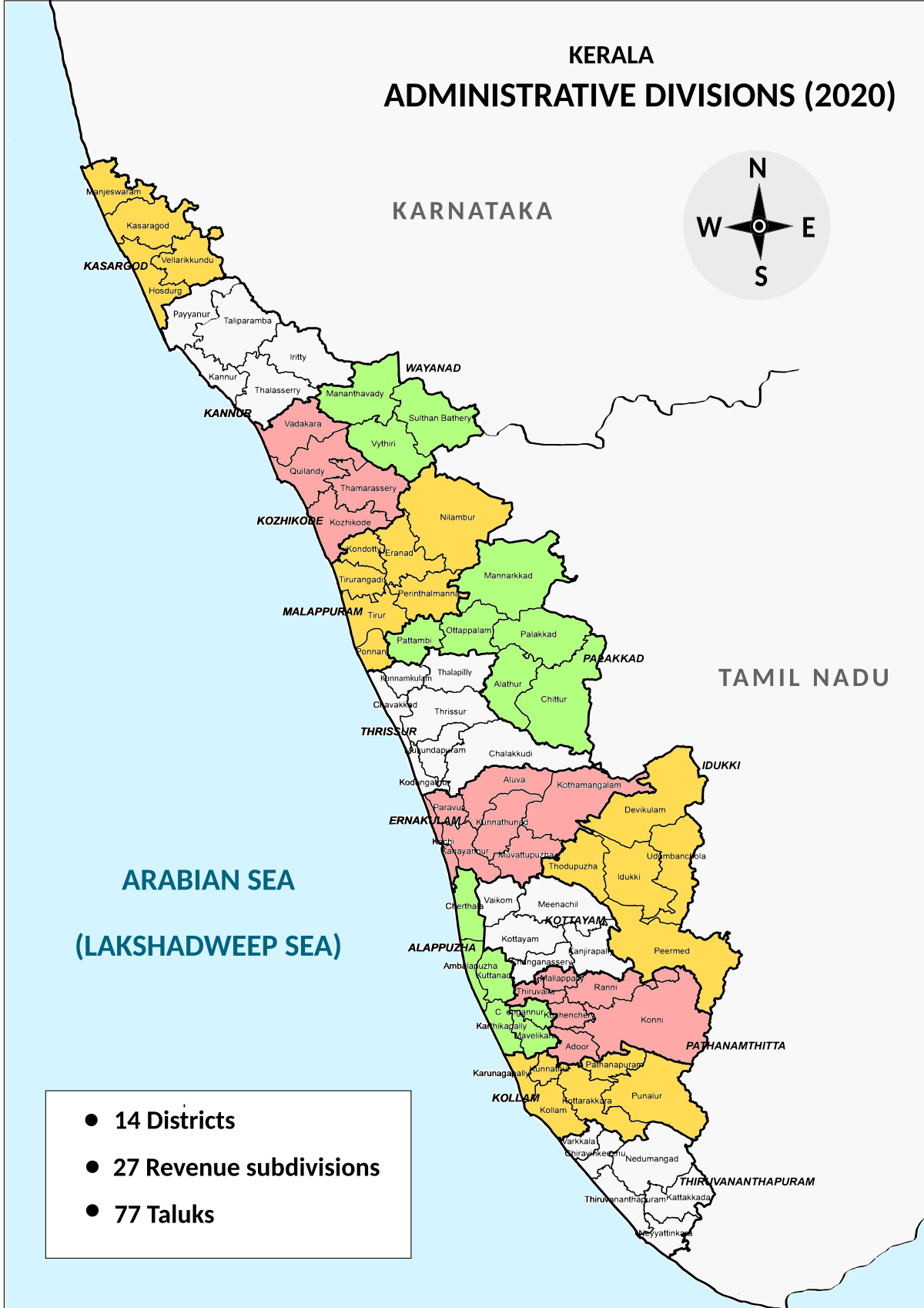 South Kerala Districts Map List Of Taluks Of Kerala - Wikipedia