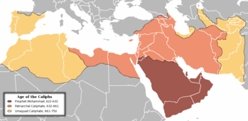 Das Reich der Umayyaden 661 (dunkel- und hellrot)