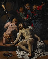 La lamentation sur le corps du Christ mort.