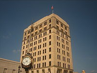 Capital One, formerly the Guaranty Bank and Trust Company, occupies the tallest building in Alexandria across Third Street from City Hall.