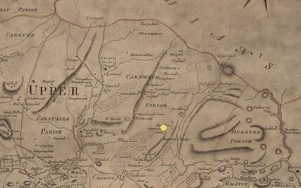 Location of Ampherlaw House on a map by Ross, C (1773) A Map of the shire of Lanark