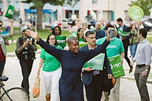 Paul with Green Party supporters, several weeks prior to the 2019 Canadian federal election Annamie Paul with Green Party of Canada supporters.jpg