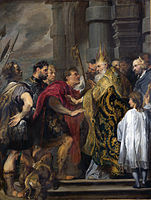 Antoine van Dyck - Ambroise de Milan refusant l'entrée dans l'Église à l'empereur Théodose Ier, 1619.