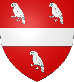 Arms of John FitzMarmaduke: Gules, a fess between three popinjays argent. Arms of John fitz Marmaduke (d.1311).svg