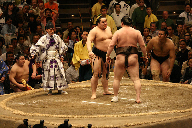 File:Asashoryu and Hakuho glare at each other 2008 May.jpg
