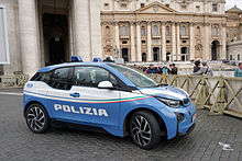 BMW i3 patrol car of the Italian police at Vatican City BMW i3 Vatican 04 2016 6236.JPG