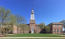 Dartmouth College admissions, according to Michele Hernandez, spends a week examining the possibles or "P"s, and after much deliberation, accepts perhaps a sixth of them. Baker-Library-Dartmouth-College-Hanover-New-Hampshire-05-2018a.jpg