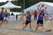 Deutsch: Beachhandball Europameisterschaften 2019 (Beach handball Euro); Tag 3: 4. Juli 2019 – Männer, Platzierungsrunde Gruppe IV, Schweden-Nordmazedonien 2:0 (20:10, 32:15) English: Beach handball Euro; Day 3: 4 July 2019 – Men Consolation Round Group IV – Sweden-North Macedonia 2:0 (20:10, 32:15)