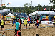 Deutsch: Beachhandball Europameisterschaften 2019 (Beach handball Euro); Tag 5: 6. Juli 2019 – Männer, Platzierungsspiel für die Ränge 5–8, Frankreich-Deutschland 0:2 (18:22, 16:19) English: Beach handball Euro; Day 5: 6 July 2019 – Placement Match/Cross Match for rank 5–8 Men – Frankreich-Deutschland 0:2 (18:22, 16:19)