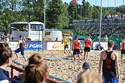 Deutsch: Beachhandball Europameisterschaften 2019 (Beach handball Euro); Tag 1: 2. Juli 2019 – Männer, Vorrunde Gruppe D, Frankreich-Montenegro 2:0 (19:7, 18:9) English: Beach handball Euro; Day 1: 2 July 2019 – Men Preliminary Round Group D – France-Montenegro 2:0 (19:7, 18:9)