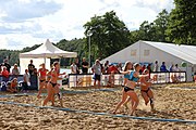 Deutsch: Beachhandball Europameisterschaften 2019 (Beach handball Euro); Tag 4: 5. Juli 2019 – Frauen, Viertelfinale, Dänemark-Norwegen 2:1 (11:9, 16:19, 7:6) English: Beach handball Euro; Day 4: 5 July 2019 – Quarter Final Women – Denmark-Norway 2:1 (11:9, 16:19, 7:6)