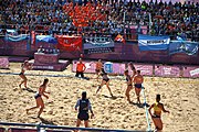 Deutsch: Beachhandball bei den Olympischen Jugendspielen 2018; Tag 3, 10. Oktober 2018; Mädchen, Vorrunde, Gruppe B - Niederlande-Argentinien 2:0 English: Beach handball at the 2018 Summer Youth Olympics at 10 October 2018 – Girls Preliminary Round Group B‎ – Netherlands-Argentina 2:0