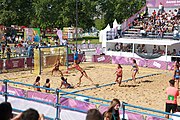 Deutsch: Beachhandball bei den Olympischen Jugendspielen 2018; Tag 3, 9. Oktober 2018; Mädchen, Vorrunde, Gruppe A - Chinese Taipei (Taiwan)-Mauritius 2:0 English: Beach handball at the 2018 Summer Youth Olympics at 9 October 2018 – Girls Preliminary Round Group A‎ – Chinese Taipei-Mauritius 2:0