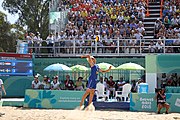 Deutsch: Beachvolleyball bei den Olympischen Jugendspielen 2018; Tag 11, 17. Oktober 2018; Jungen,Finale – Niederlande (Matthew Immers/Yorick de Groot)-Schweden (David Åhman/Jonatan Hellvig) 0:2 (20–22/15–21) English: Beach volleyball at the 2018 Summer Youth Olympics at 17 October 2018 – Final – Netherlands (Matthew Immers/Yorick de Groot)-Sweden (David Åhman/Jonatan Hellvig) 0:2 (20–22/15–21)