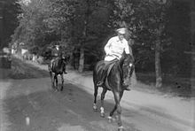 Tomas Masaryk on his horse Hektor in 1931 Bundesarchiv Bild 102-11965, Karlsbad, Prasident Thomas G. Masaryk.jpg