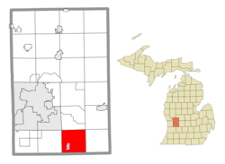 Location within Kent County (red) and the administered village of Caledonia (pink)