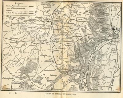 Map of the area of operations (in French). Champ de bataille de Rezonville.png