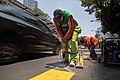 * Nomination: Installation of a new bike path at Avenida Insurgentes, Mexico City. By User:EneasMx --ProtoplasmaKid 07:32, 11 February 2021 (UTC) * Review Why f/22? It could be sharper at f/11 or f/14. But IMO it could be good enough for QI, if the verticals are vertical and the magenta and green CAs were removed. --XRay 05:19, 17 February 2021 (UTC)