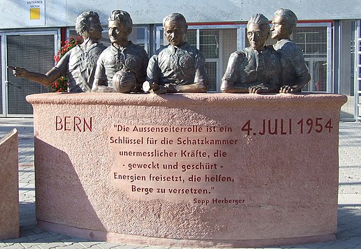 Memorial for the 1. FC Kaiserslautern players in the 1954 FIFA World Cup Final. From left to right: Werner Liebrich, Fritz Walter, Werner Kohlmeyer, Horst Eckel and Ottmar Walter.