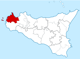 Szicília egyházi régiója, a Trapani egyházmegye vörös színű (az Éegadi-szigetekkel)