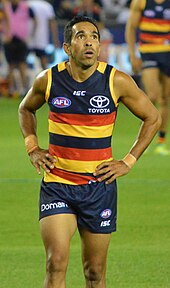 Eddie Betts was a three-time All-Australian and four-time leading goalkicker for the Crows. Eddie Betts 24.02.17.jpg