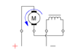 Schema Elektrischer Modelleisenbahnmotor Reihenschlussmotor in die eine Richtung drehend.