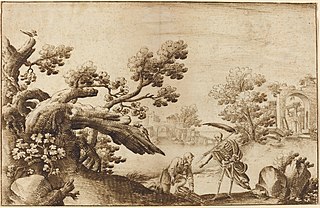 Death and the Woodman in a Coastal Landscape with Ruins