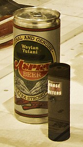 Aspen beer, a fictional brand from the 1979 film Alien ExpoSYFY - Alien (aspen beer).jpg