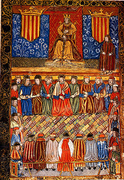 Fernando II entre dos escudos del Señal Real de Aragón.jpg