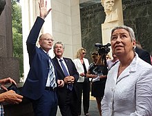 The Austrian president Heinz Fischer and his wife Margit visiting the monument in June 2016 Fischer monument to victory 2016.jpg