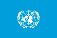 Sky blue flag banner with white United Nations emblem
