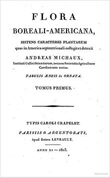 Title page of Flora Boreali-Americana: sistens caracteres plantarum, Volume 1