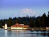 Fox Island lighthouse with Mt. Rainier in the background