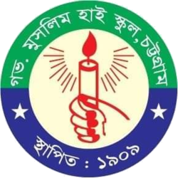 Logo of Govt. Muslim High School . A hand holding a candle and the school's name is wrapped around it.