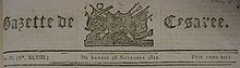 The Jersey newspaper Gazette de Cesaree was priced at 3 sous in 1812 Gazette de Cesaree 28 Novembre 1812.jpg