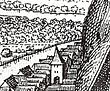 Grazer Sackstrasse Kobbergravering af Matthäus Merian 1649 Anden Sacktor.jpg
