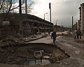 Das Stadion Grbavica nach einem Angriff während der Belagerung von Sarajevo im Bosnienkrieg (1996)