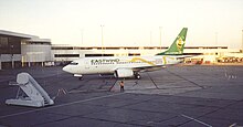 An Eastwind Airlines Boeing 737-700 at Greater Rochester, NY in 1998 Greater Rochester International Airport Eastwind 737 1998.jpg