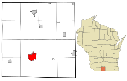 Location in Green County and the state of Wisconsin.