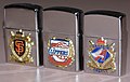 Group Of Cigarette Lighters Featuring Team Logos - San Francisco Giants And Anaheim Angeles Baseball Teams and Los Angeles Clippers Basketball Team, No Manufacturer Mark (14355109017).jpg