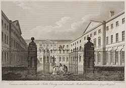 Guy's campus of King's College London Medical School depicted in 1820 by James Elmes and William Woolnoth Guy's Hospital00.jpg