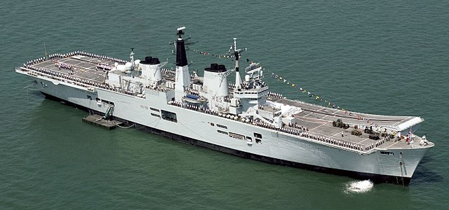 Royal Navy's HMS Invincible is the first light aircraft carrier equipped with a ski jump ramp.