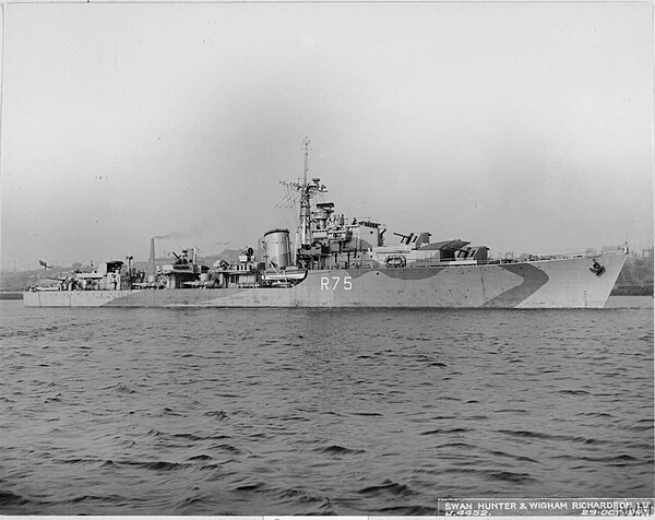 Virago at anchor on the River Tyne, October 1943