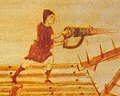 Görögtüzet kilövő bizánci „kézi szifon” egy 1605-ös vatikáni kódexben